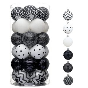 Valery Madelyn Christmas Ornaments Set, 30ct Black and White Shatterproof Christmas Halloween Tree Decorations Ball Ornaments Bulk, 2.36 Inches Modern Hanging Ornaments for Xmas...