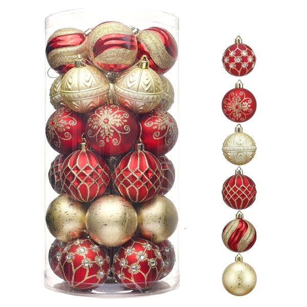 Valery Madelyn Christmas Ornaments Set, 30ct Red and Gold Shatterproof Christmas Tree Decorations Ball Ornaments Bulk, 2.36 Inches Luxury Hanging Ornaments for Xmas Trees...