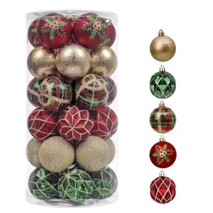 Valery Madelyn Christmas Ornaments Set, 30ct Red Green and Gold Shatterproof Christmas Tree Decorations Ball Ornaments Bulk, 2.36 Inches Traditional Country Hanging Ornaments...