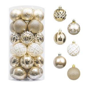 Valery Madelyn Christmas Ornaments Set, 30ct White and Gold Shatterproof Christmas Tree Decorations Ball Ornaments Bulk, 2.36 Inches Elegant Hanging Ornaments for Xmas Trees...