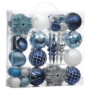 Valery Madelyn Christmas Ornaments Set, 70ct Navy Blue and Silver Shatterproof Christmas Tree Decorations Ball Ornaments Bulk, Winter Wonderland Hanging Ornaments for Xmas Trees...