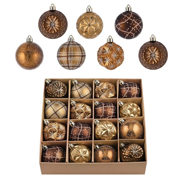 Valery Madelyn Fall Ornaments for Christmas Trees, 16ct Bronze Copper Brown Gold Shatterproof Fall Christmas Tree Decorations, 2.36 Inches Luxury Hanging Ball Ornaments for...