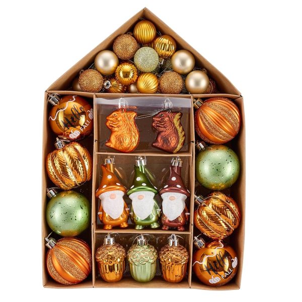 Valery Madelyn Fall Tree Decorations Ornaments for Home Indoor, 40ct Shatterproof Fall Ornaments for Small Tree, Orange Hanging Thanksgiving Autumn Christmas Ball Gnome Pumpkin...