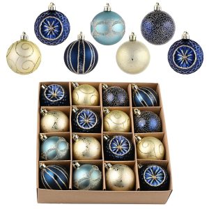 Valery Madelyn Ornaments for Christmas Trees, 16ct Blue and Gold Shatterproof Christmas Tree Decorations, 2.36 Inches Peacock Hanging Ball Ornaments Bulk for Xmas Holiday...