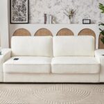 VanAcc Modern Sofa, 89in Comfy Couch with Cup Holders & USB Charging Ports, Offwhite Bouclé Couch- Deep Seat Sofa Couch for Living Room