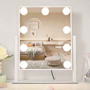 Vanity Mirror with Lights, Makeup Mirror with Lights,3 Color Lighting Modes Detachable 10X Magnification Mirror Touch Control,360°Rotation, White.