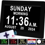 Véfaîî Digital Clock with Day Date for Elderly 19 Alarms Custom Reminders, Large Calendar Dementia Clock, AM/PM, Auto DST, Memory Function, Adaptor Included- Perfect Organizer...