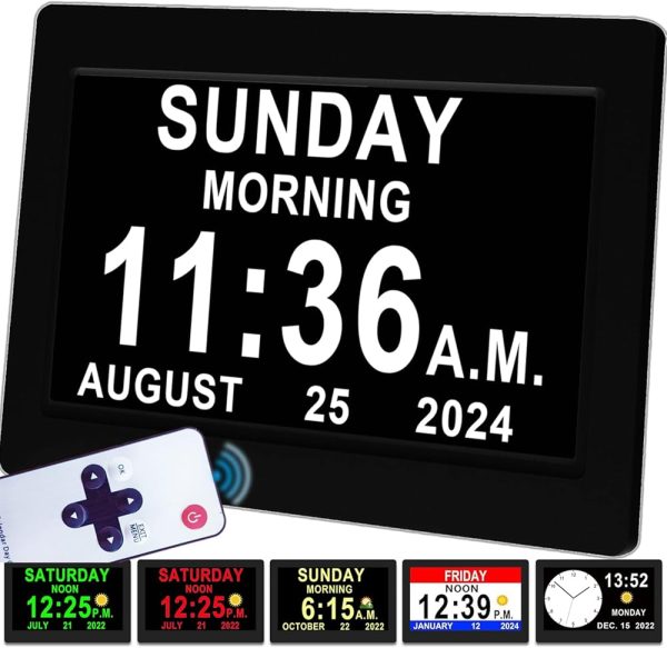 Véfaîî Digital Clock with Day Date for Elderly 19 Alarms Custom Reminders, Large Calendar Dementia Clock, AM/PM, Auto DST, Memory Function, Adaptor Included- Perfect Organizer...