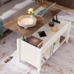 VINGLI Lift Top Coffee Table, White, with Storage Shelf/Hidden Compartment, Gas Lift Mesa De Centro para Sala Pop Up Coffee Table