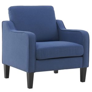 VINGLI Mid Century Modern Accent Chair,Navy Blue Fabric for Living Room Upholstered Armchair with Scooped Arms for Bedroom,Apartment,Studio,Office,Waiting Room