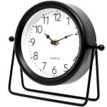 Vintage Black Table Clock on Stand, Decorative Desk and Shelf Clock，Decorative Battery Operated Table Top Clock for Living Room，Silent Non-Ticking