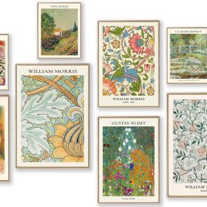 Vintage Eclectic Wall Art Prints Set of 9, Abstract Eclectic Wall Decor Matisse William Morris Van Gogh Monet Maximalist Famous Artist Painting Pictures, Trendy Maximalism...