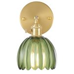 Vintage Wall Sconces with Green Tulip Glass Lampshade 180 Degree Adjustable Brass Sconces Hradwired Modern Wall Lighting Fixture with Switch for Bedside Bedroom Doorway