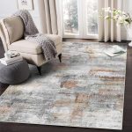 vivorug Washable Rug, Ultra Soft Area Rug 4x6, Non Slip Abstract Rug Foldable, Stain Resistant Rugs for Living Room Bedroom, Modern Fuzzy Rug (Gray/Rust, 4'x6')