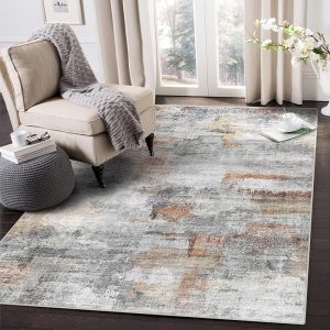 vivorug Washable Rug, Ultra Soft Area Rug 8x10, Non Slip Abstract Rug Foldable, Stain Resistant Rugs for Living Room Bedroom, Modern Fuzzy Rug (Gray/Rust, 8'x10')