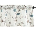 VOGOL Floral Embroidered Curtain Valance, Elegant Decorative Flower Pattern Window Valance Curtain, for Cafe Kitchen Small Window, Rod Pocket, 52 x 14, 1 Panel, Blue