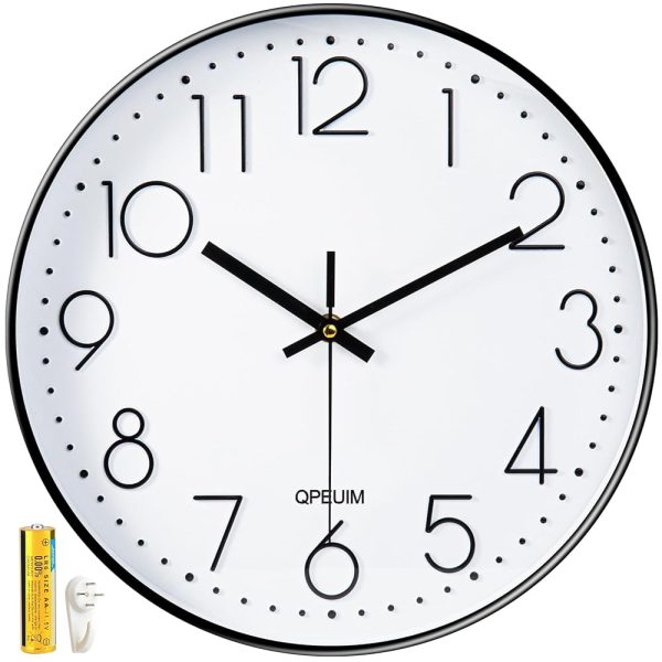 Wall Clock 12 Inch Wall Clocks Non-Ticking Battery Operated with Stereoscopic Dial Ultra-Quiet Movement Quartz for Office Classroom School Home Living Room Bedroom Kitchen