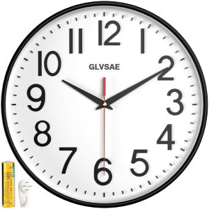 Wall Clock 12 Inches Non-Ticking Wall Clocks Battery Operated Large Easy to Read with Stereoscopic Dial Ultra-Quiet Movement Quartz for Office Classroom School Home Bedroom Kitchen