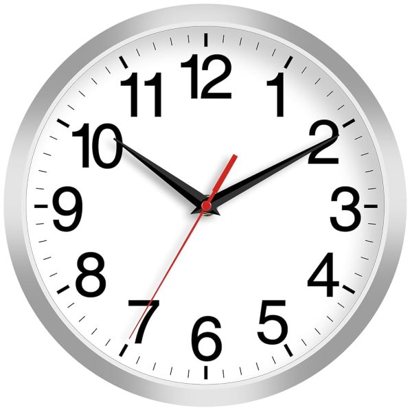 Wall Clock, Modern 8 Inch Battery Operated Wall Clocks, Silent Non Ticking Small Analog Clock for Living Room, Office, Home, Bedroom, Kitchen, Bathroom(Silver)