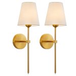 Wall Sconces Sets of 2, Retro Industrial Wall Lamps, Bathroom Vanity Sconces Wall Lighting with White Fabric Shade, Suitable for Bedroom Living Room Corridor Kitchen