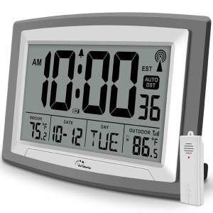 WallarGe Atomic Clock with Outdoor and Indoor Temperature - 12.5 Inch Self-Setting Digital Clock Large Display, Battery Operated Wall Clocks or Desk Clocks for Bedroom,...