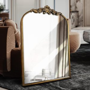 WAMIRRO Arched Mirror,Gold Traditional Vintage Ornate Baroque Mirror,Antique Brass Mirror,Wall Mounted Mirrors for Entryway/Fireplace/Living Room/Hallway/Bathroom.36“X24”Gold