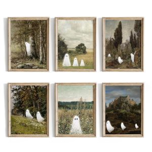 Waschbar Ghost Decor - Halloween Wall Art Prints, Vintage Halloween Posters Decor, Cute Ghost Decor, Aesthetic Halloween Pictures Wall Decor for Bedroom, (UNFRAMED)