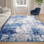 Washable Area Rugs 5'x7' Non-Slip Modern Abstract Soft for Living Room Entryway Bedroom, Blue Grey Navy Gray