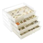 Weiai Acrylic Jewelry Organizer, Clear Jewelry Box with 4 Drawers, Jewelry Case Storage for Women (Beige)