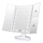 WEILY Makeup Mirror with 21 LED Lights,Two Power Supply Modes, Adjustable Touch Screen and 1x/2x/3x Magnification Tri-Fold Vanity Mirror,Chargeable Travel Cosmetic Mirror for...