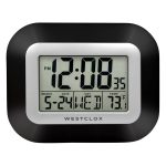 Westclox Large Digital Wall Clock Battery Operated with Temperature Date and Day of Week with Alarm | Modern Digital Desk Clock for Office Kitchen Bedroom or Living Room | Black