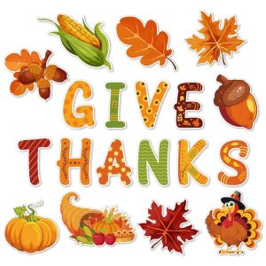 Whaline 47Pcs Fall Thanksgiving Cutouts with 100Pcs Glue Points Give Thanks Cut-Outs Autumn Assorted Pattern Cardboard Paper Cutting for Fall Theme Thanksgiving Classroom...