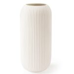 White Ceramic Vase for Flowers, 8 INCH Flower Vase Modern White Vase Home Decor, Small Vase, Ribbed Textured Vase for Pampas Grass Decorative Vase, for Farmhouse Coffee Table...