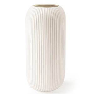 White Ceramic Vase for Flowers, 8 INCH Flower Vase Modern White Vase Home Decor, Small Vase, Ribbed Textured Vase for Pampas Grass Decorative Vase, for Farmhouse Coffee Table...