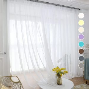 White Sheer Curtains 84 Inches Long 2 Panels,Rod Pocket Voile Semi Sheer Window Curtains for Kitchen, Bedroom and Living Room(White, 52 W x 84 L)