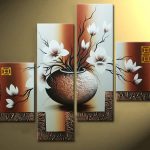 Wieco Art -Stretched and Framed 100% Hand-painted Modern Canvas Wall Art Stretched and Framed Elegant Flowers for Home Decoration Floral Oil Paintings on Canvas 4pcs/set