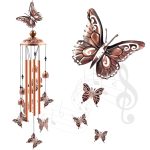 Wind Chimes Outdoor Clearance, Butterflies Aluminum Tube Windchime with S Hook,Patio Garden Decor, Housewarming Gift.