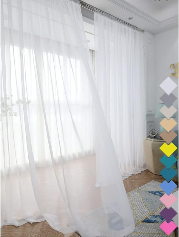 Window White Sheer Curtains 84 Inches Long 2 Panels Clear Curtains Basic Rod Pocket Panel Other Beige Grey Purple Pink 63 72 95 108 Inch Bedroom Children Living Room Yard Kitchen