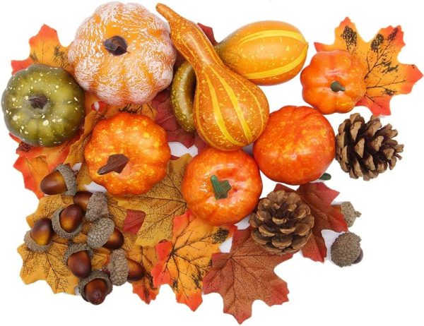 winemana 50pcs Fall Pumpkins Decor Set, Mini Artificial Gourd Fall Leaves Acorns Decorations for Home, Fall Centerpieces for Tables, Thanksgiving Vase Filler, Harvest Farmhouse...