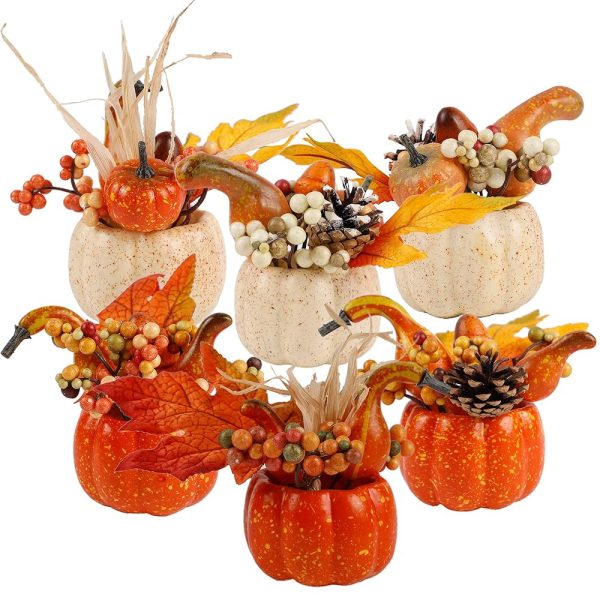 winemana Thanksgiving Decorations Set of 6 Artificial Pumpkin Berry Acorn Pine Cone Vegetables for Harvest Fall Tabletop Home Kitchen Party