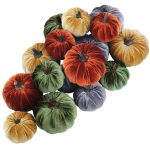 Winlyn 16 Pcs Assorted Small Faux Rustic Harvest Velvet Pumpkins Decorative Rust Orange Gold Olive Gray Fabric Pumpkins Foam Pumpkins Farmhouse Fall Thanksgiving Halloween Table...