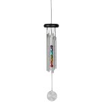 Woodstock Wind Chimes for Outside, Outdoor Decor, Outdoor and Patio Decor, Porch Decor, Meditation, Yoga, Awareness, Relaxation, 17" Woodstock Chakra Chime Seven Stones (CC7)