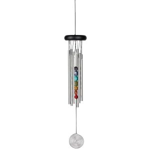 Woodstock Wind Chimes for Outside, Outdoor Decor, Outdoor and Patio Decor, Porch Decor, Meditation, Yoga, Awareness, Relaxation, 17" Woodstock Chakra Chime Seven Stones (CC7)