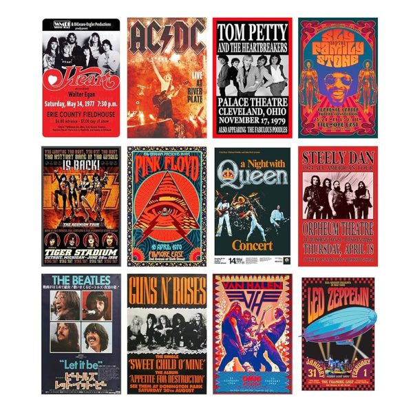 Woonkit Vintage Rock Band Posters for Room Aesthetic, 70s 80s 90s Retro Bedroom Decor Wall Art, Concert Poster Collage, Old Music Album Cover Prints (12 SET B, 7.8X11.8 INCH)