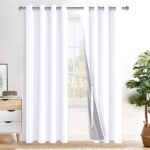 XWZO 100% Blackout Curtains 2 Panels with Tiebacks- Heat and Full Light Blocking Window Treatment with Black Liner for Bedroom/Nursery, Grommet Top, White, W52 x L84 Inches...