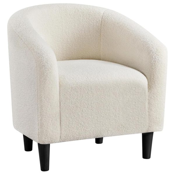 Yaheetech Accent Barrel Chair, Faux Fur Club Chair, Furry Sherpa Elegant and Cozy, Soft Padded Armchair, Suitable for Living Room Bedroom Reception Room Office, Ivory