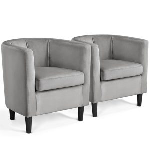 Yaheetech Accent Chair, Modern Velvet Armchairs with Big Ample Seat, Cozy Upholstered Barrel Sofa Chair for Living Room Bedroom Waiting Room, Set of 2, Gray