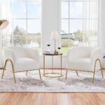 Yaheetech Accent Chair Set of 2, Armchair Set, Side Chairs for Living Room, Boucle Fabric Vanity Chairs with Gold Legs for Bedroom Office Readig Nook, Ivory