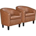 Yaheetech Brown Accent Chairs Set of 2, Faux Leather Barrel Chairs Comfy Club Chairs, Modern Leather Armchairs with Soft Seat for Living Room Bedroom Reading Room Waiting Room,...