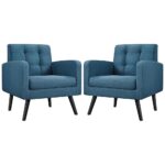 Yaheetech Mid-Century Accent Chairs, Modern Upholstered Living Room Chair, Cozy Armchair Button Tufted Back and Wood Legs for Bedroom/Office/Cafe, Set of 2, Navy Blue